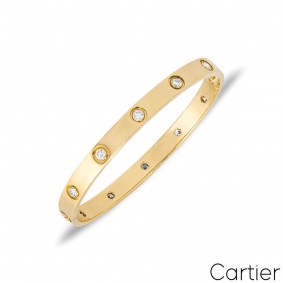Cartier Yellow Gold Full Diamond Love Bracelet Size 17 B6040517